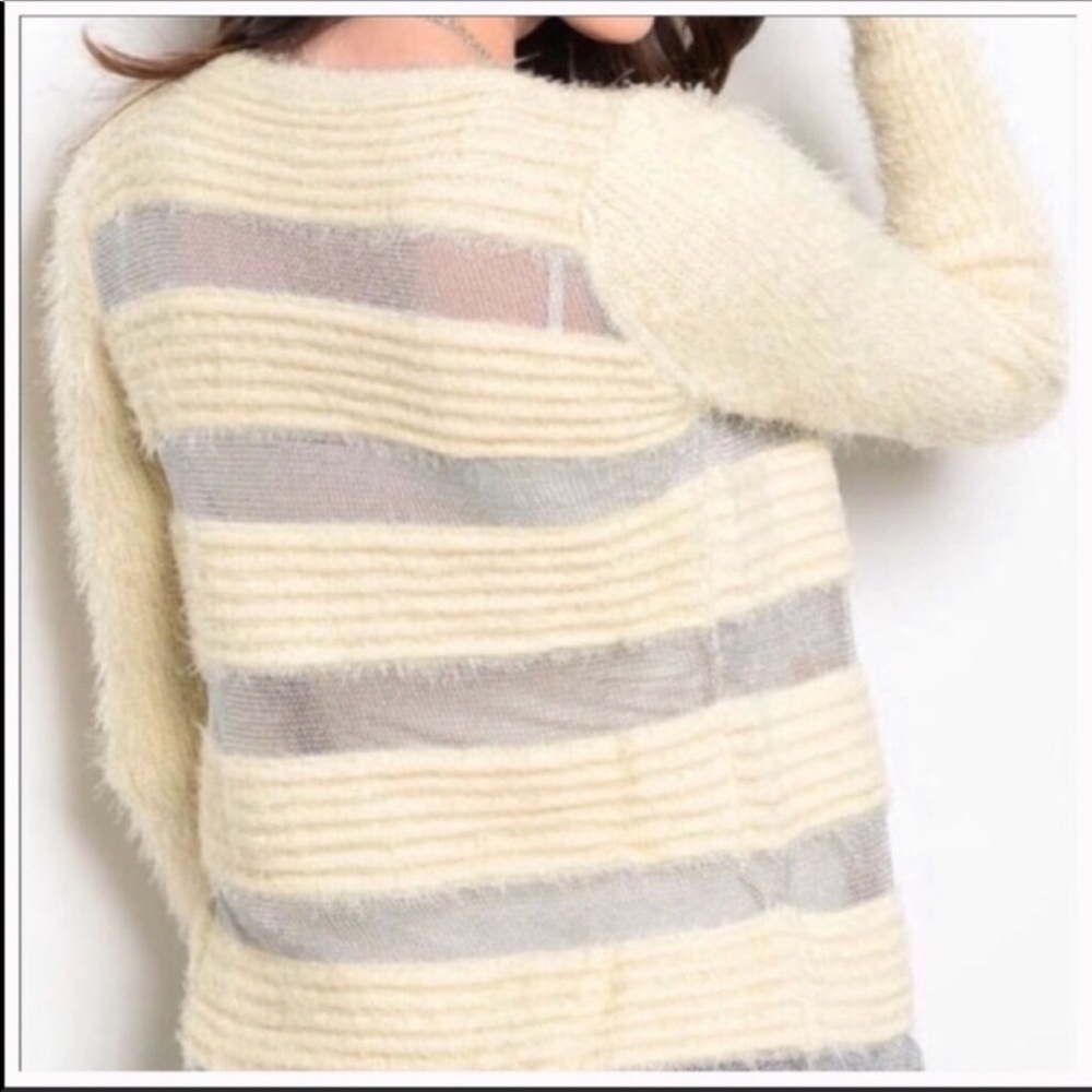 Elaine Off at 5: Furry Silver Mesh Sweater Blazer - Picture 2 of 8